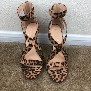 Strappy leopard print open toe heels